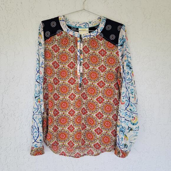 Anthropologie Maeve Floral Colorblock Blouse Multicolor Women Size 4 Rayon Boho - Picture 14 of 14